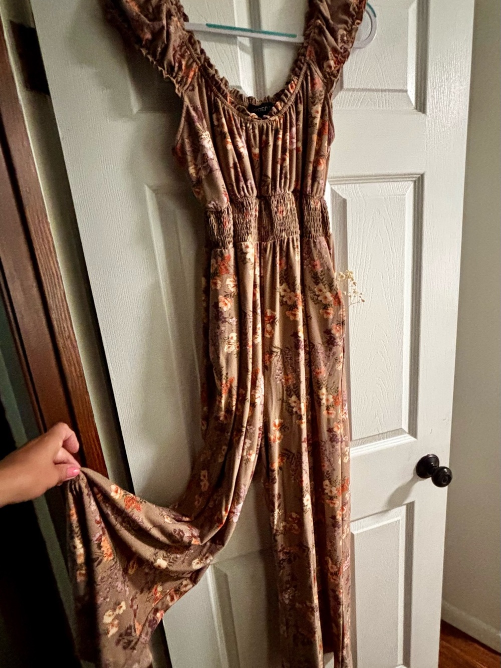Arden B Brown Floral Maxi Jumpsuit with Wide Legs